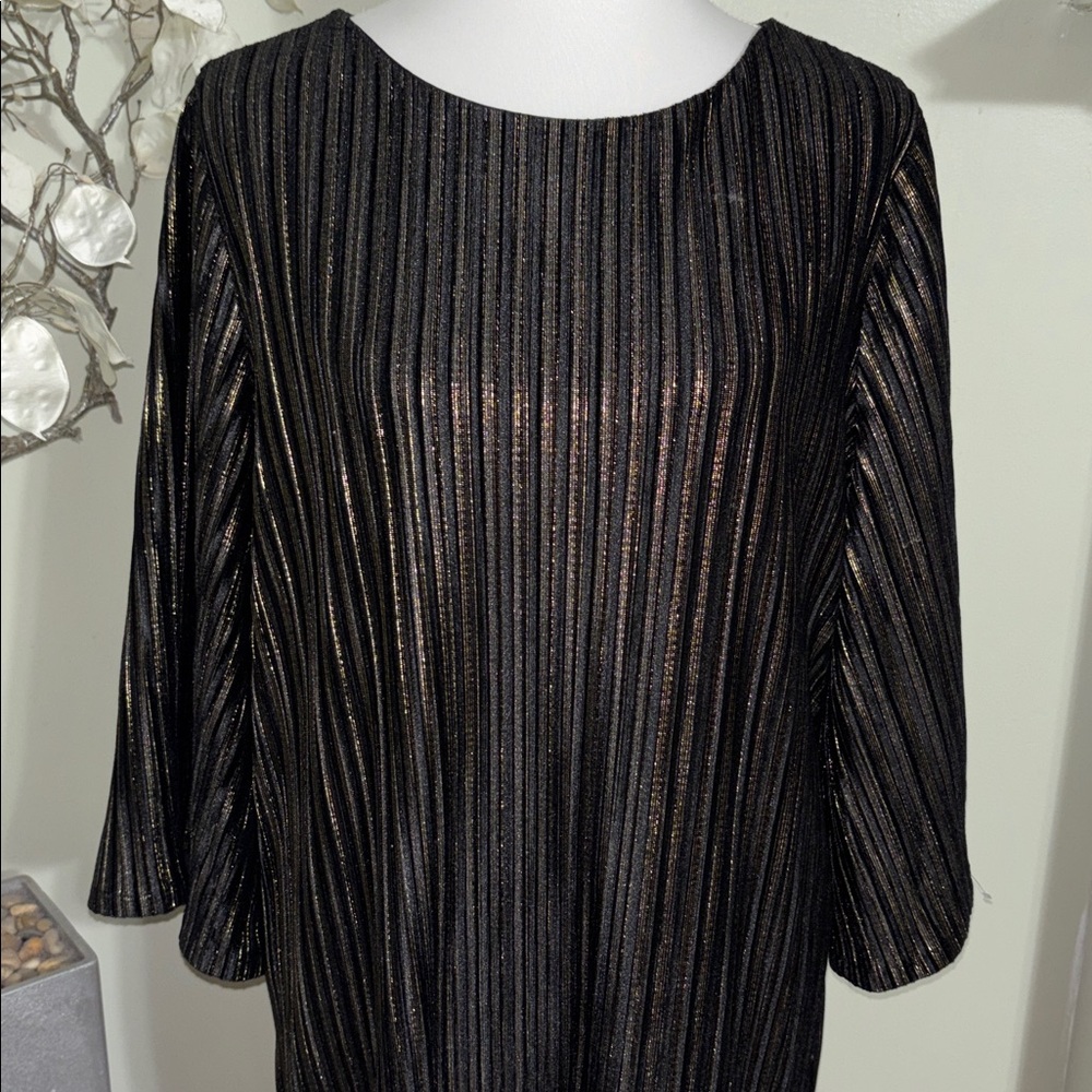 Chico's Velvet Short Dress Lurex Stripe Metallic Gold Large - Picture 3 of 8